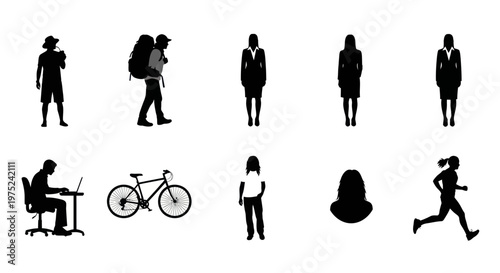 Diverse People Silhouettes for Business, Lifestyle, Sports and Travel - Vector Art