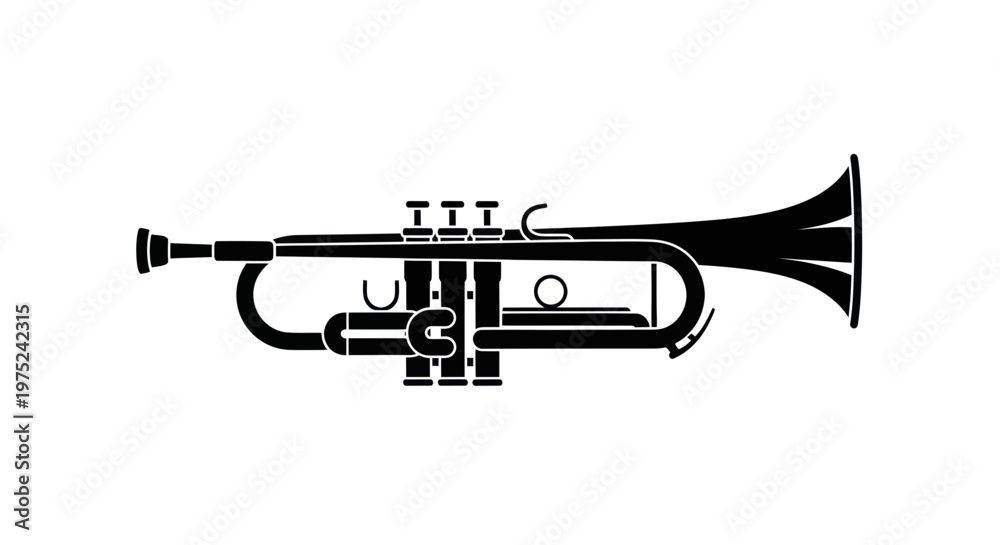 Naklejka premium Black Silhouette of a Trumpet on White Background