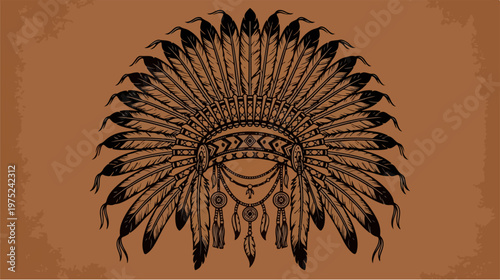 Native American Feathered Headdress Closeup.