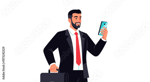 Businessman with Briefcase and Smartphone, Professional Working on Mobile Device