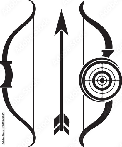 Archery equipment and target on white background illustration