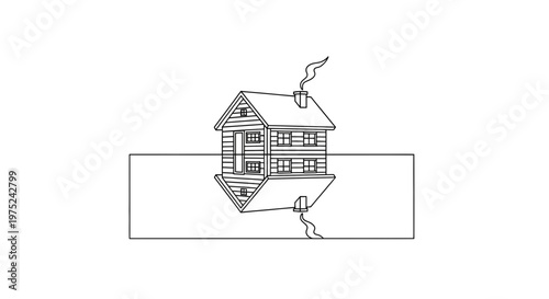 Surreal upside down house reflection in water, concept of illusion, dream, or alternate reality