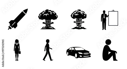 Black and White Glyph Icons Collection for Diverse Business, Technology, and Lifestyle Concepts