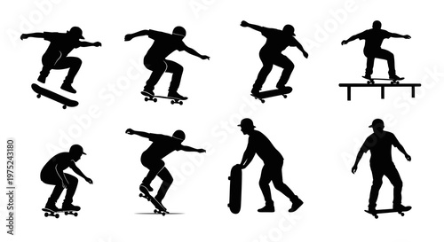 Dynamic Skateboarders Vector Silhouette Collection for Extreme Sports