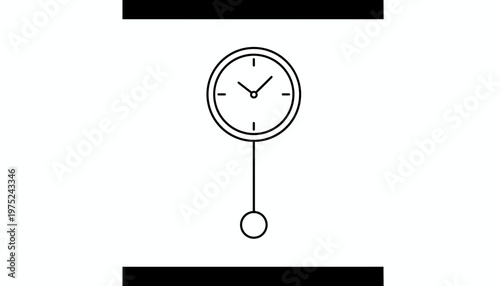 Pendulum Clock Swinging, Time Measurement, Retro Style, Simple Line Art
