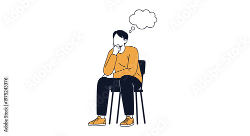 Flat Line Art: Thinking man with thought bubble. Minimalist illustration for concepts  ideas.