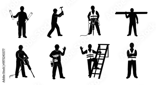 Construction Worker Silhouettes Vector Set