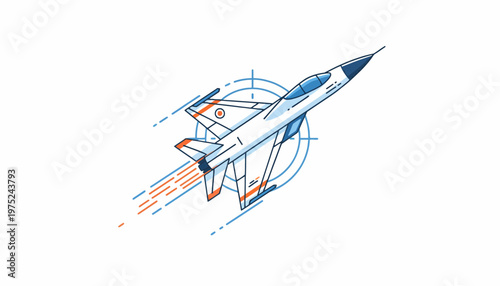 Modern Fighter Jet in Flight with Target Reticle - Vector Illustration
