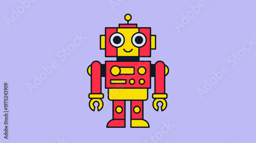 Smiling Red Toy Robot Character.