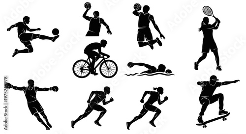 Dynamic Sport Athletes Silhouettes Vector Collection for Fitness and Healthy Lifestyle
