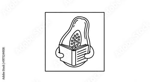 Cute Avocado Character Reading a Book, Healthy Lifestyle Concept