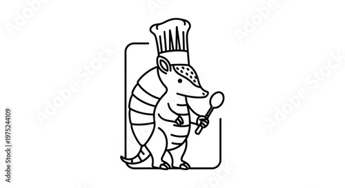 Cute Armadillo Chef Holding Spoon, Cartoon Character, Animal Chef Illustration