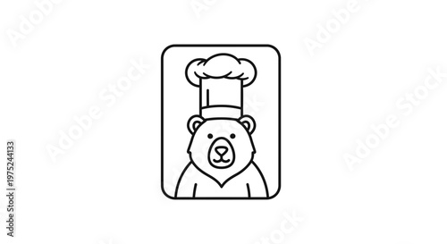 Cute Bear Chef Icon with Chef Hat, Vector Illustration, Food Service Logo
