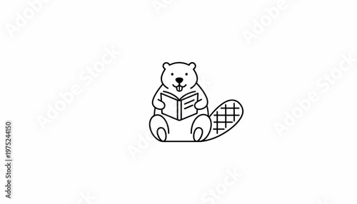 Cute Beaver Reading a Book, Adorable Animal Character Illustration