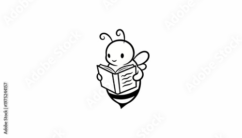 Cute Bee Reading a Book, Educational Character, Vector Illustration
