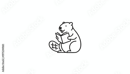 Cute Beaver Reading a Book, Adorable Animal Character, Vector Illustration