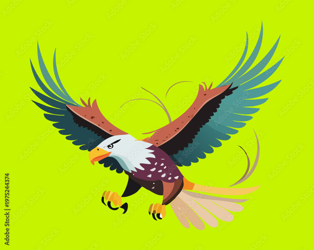 Fototapeta premium majestic eagle flying with yellow wings for energy and power branding and sports mascot logos and dynamic nature adventure travel materials in vector style