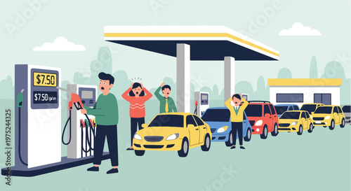 Busy electric vehicle charging station with people and cars.