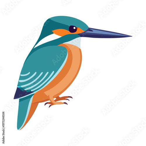 blue kingfisher sitting with sharp beak for river nature projects and wildlife park logos and educational posters for aquatic life awareness in vector style
