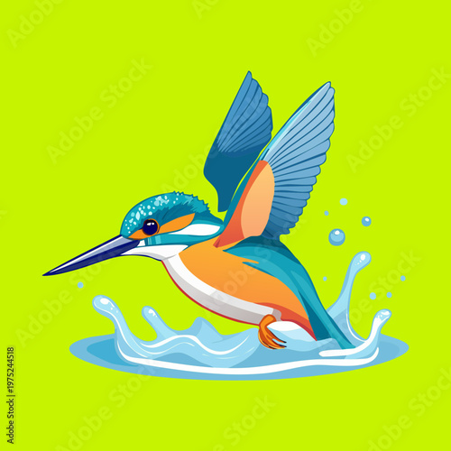 kingfisher splashing in water for river nature posters and wildlife conservation awareness and artistic animal illustrations for nature lovers and bird enthusiasts for web