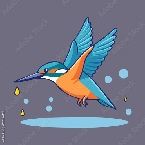 blue kingfisher soaring for river wildlife awareness and nature park branding and educational materials about aquatic birds for schools and bird lovers in vector