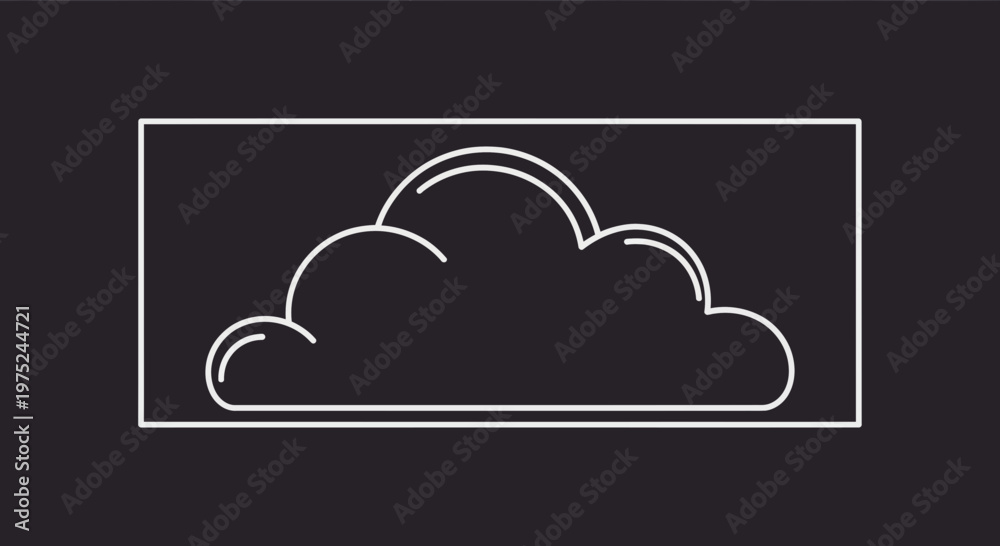 Fototapeta premium Minimalist Cloud Icon Outline in Rectangle on Dark Background