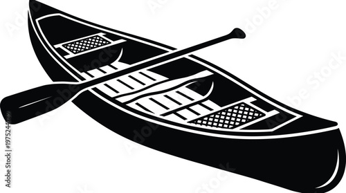 Canoe boat with paddle vector illustration for lake water recreation.