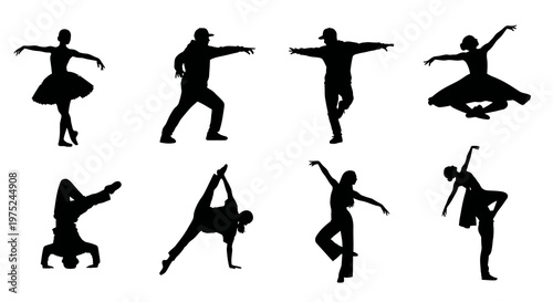 Diverse Dance Silhouettes Vector Set - Black Dancers in Various Poses for Arts  Fitness