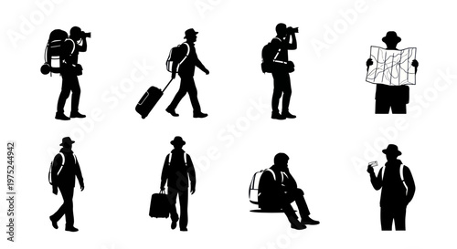 Travelers Silhouettes Vector Icons Set