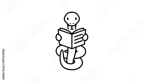 Cute cartoon snake reading a book, symbolizing education and knowledge