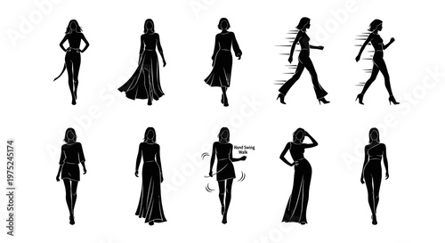 Fashion Show Runway Models Silhouettes - Vector Fashion Industry Art