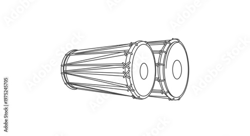 Indian Dholak Drum Outline - Traditional Percussion Instrument Vector