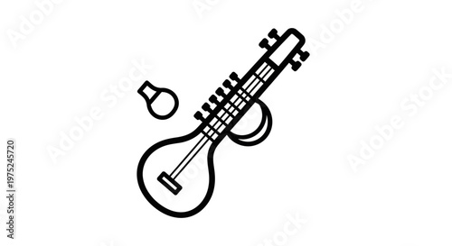 Indian Sitar Musical Instrument Icon Outline Vector Illustration