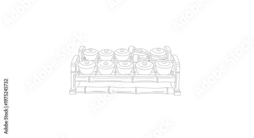 Indonesian Gamelan Instrument, Traditional Percussion Ensemble, Outline Drawing