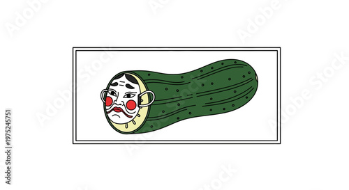 Japanese Noh Mask on a Cucumber: Surreal Fusion of Culture and Food