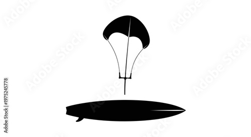 Silhouette of a kitesurfer on a surfboard with a kite flying above