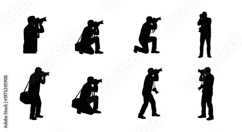 Photography Industry Professional Photographer Silhouettes Vector Icons Set