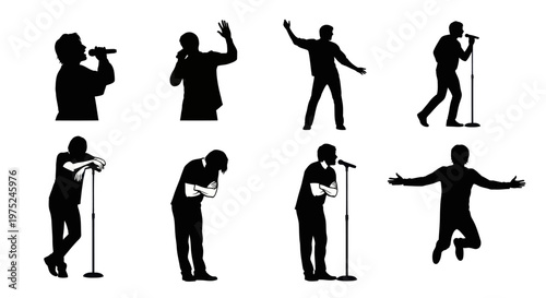 Vector Silhouettes of Singers  Performers with Microphones in Dynamic Poses