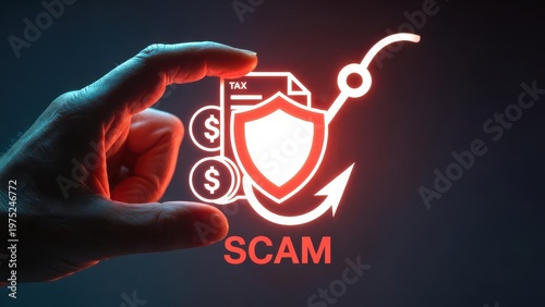 Hand Holding a Symbol of Protection Against Tax Scam Concept Visualization