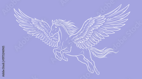 White Pegasus Horse Wings Spread.