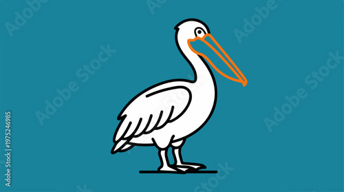 White Pelican Bird Cartoon Character.
