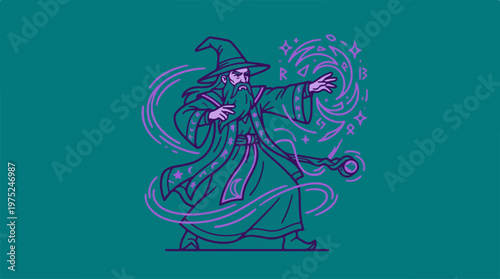 Wizard casting magic spell.