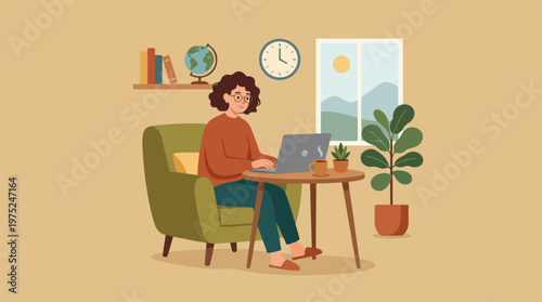 Woman Working on Laptop Computer.