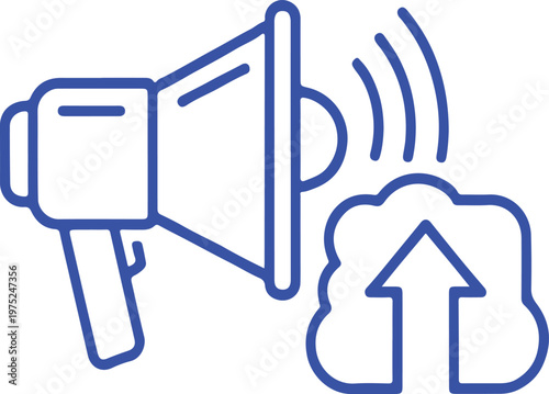 Megaphone icon with cloud upload symbol flat design megaphone announcement announcer broadcasting transfer communication illustration promotion marketing information
