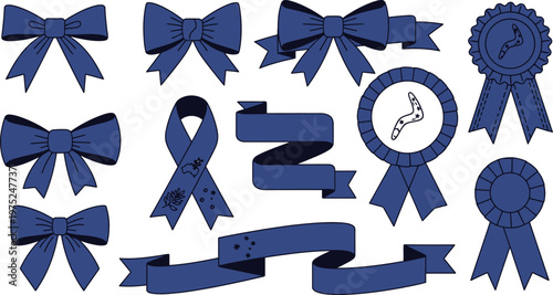 Celebrating kings birthday australia royal blue ribbons rosettes and awards for national holiday festivities