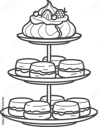 Kings birthday australia celebrations elegant tiered cake stand with pastries sweets illustration