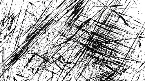 Monochrome Abstract Scratch Marks and Dynamic Lines Across a Textured Surface.