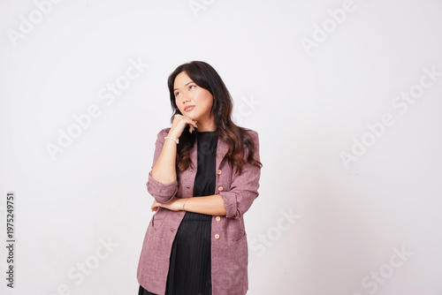 Thoughtful Business Woman Looking Up Curiously