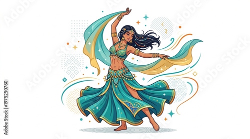 Beautiful Belly Dancer in Traditional Blue Costume