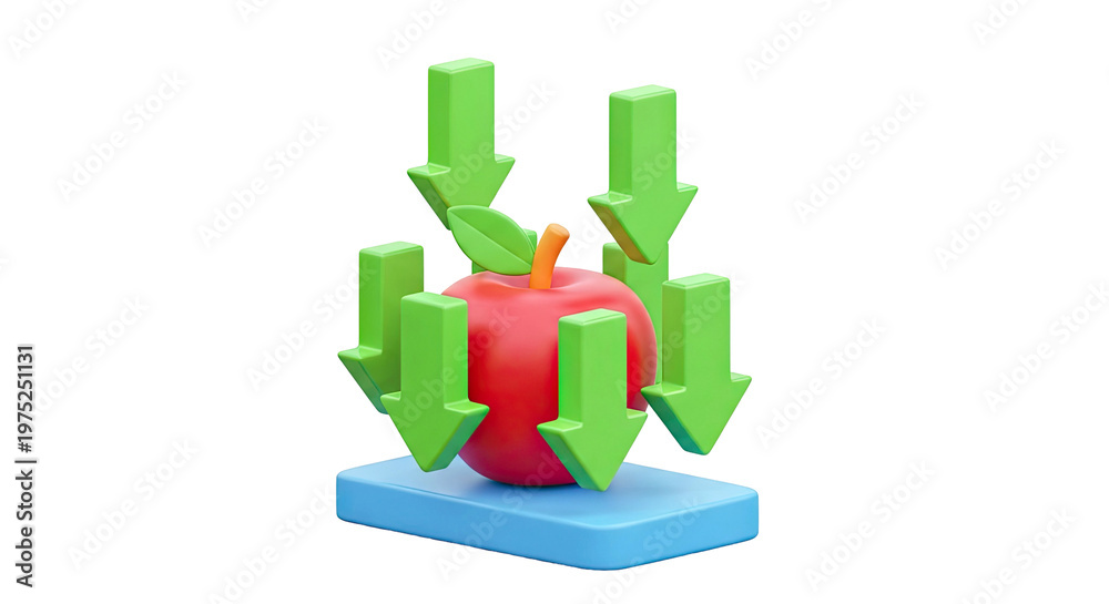 Fototapeta premium Red Apple Surrounded by Downward Green Arrows